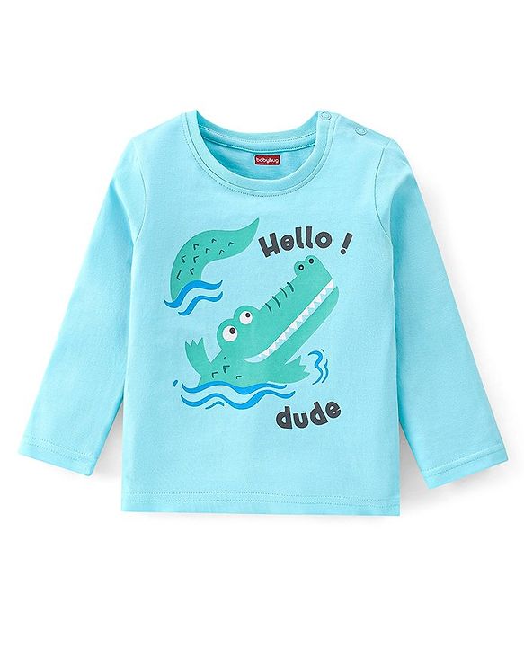 Babyhug Cotton Knit Full Sleeves Night Suit With Crocodile Print - Blue
