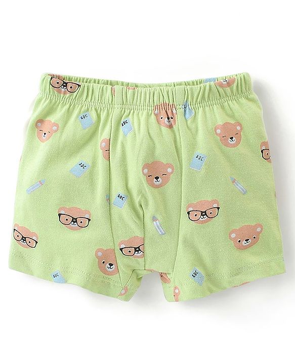 Babyhug 100% Cotton Knit Regular Trunks Teddy Print Pack of 3 - Green Blue & Orange