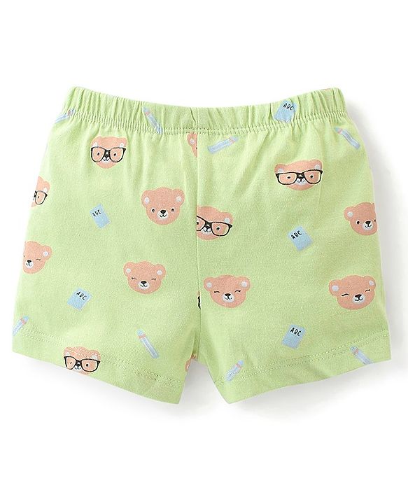 Babyhug 100% Cotton Knit Regular Trunks Teddy Print Pack of 3 - Green Blue & Orange