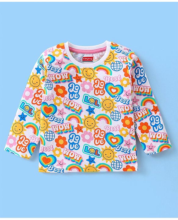 Babyhug Cotton Knit Full Sleeves Text Printed Night Suit - Multicolour