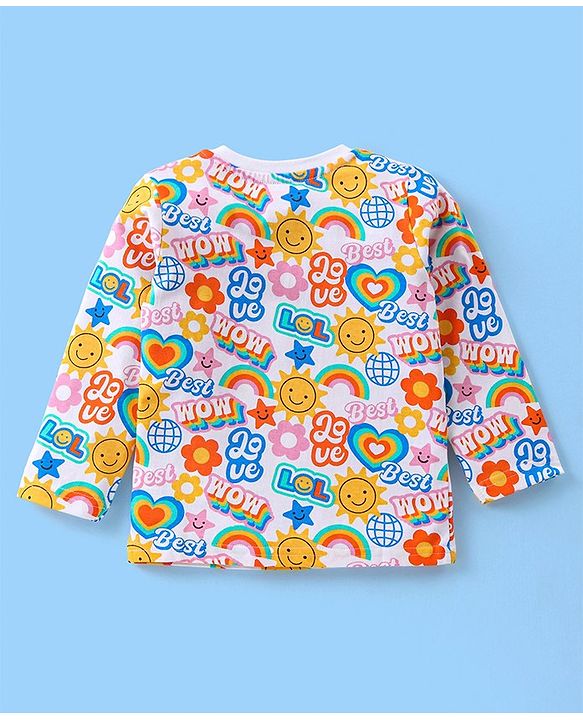 Babyhug Cotton Knit Full Sleeves Text Printed Night Suit - Multicolour