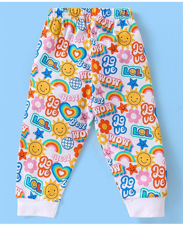 Babyhug Cotton Knit Full Sleeves Text Printed Night Suit - Multicolour