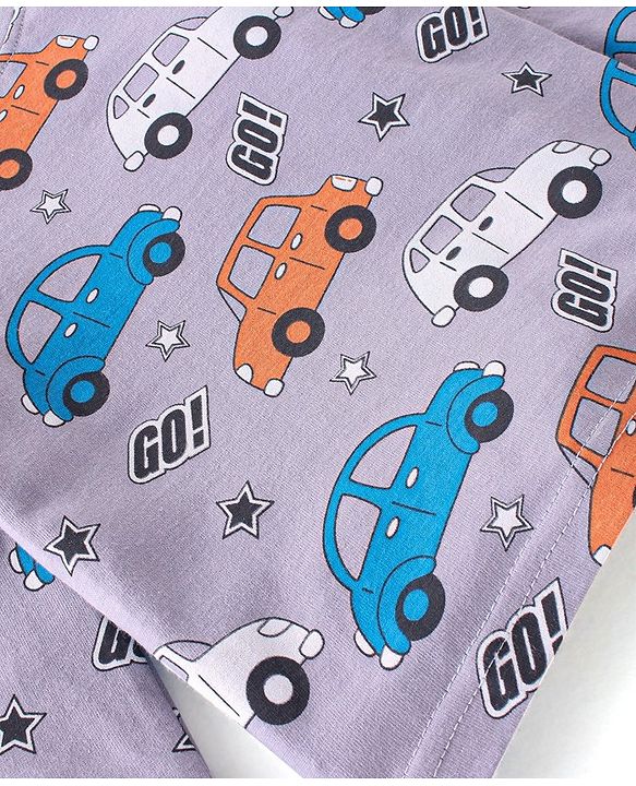 Babyhug Cotton Knit Full Sleeves Night Suit Car Print - Purple