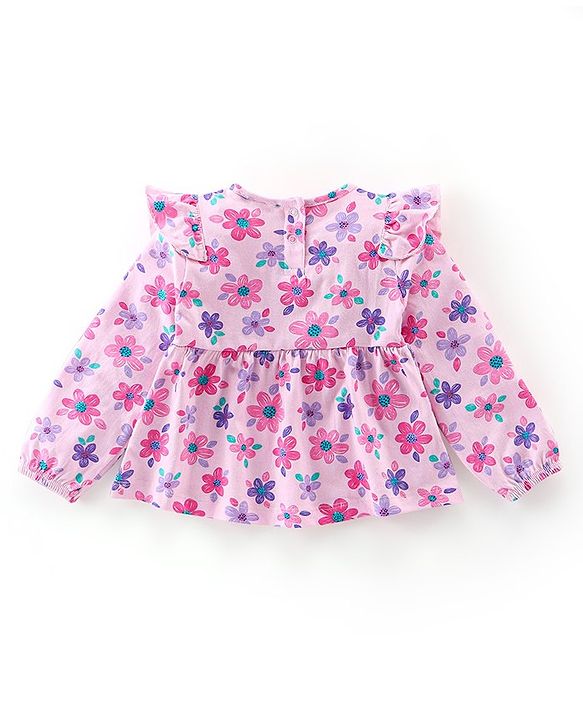 Babyhug 100% Cotton Knit Full Sleeves Top & Legging With Floral Print - Pink
