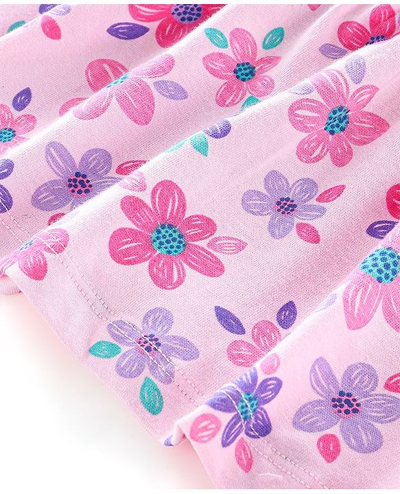 Babyhug 100% Cotton Knit Full Sleeves Top & Legging With Floral Print - Pink