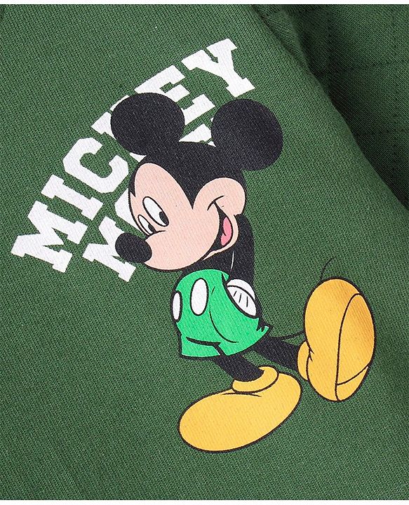 Babyhug 100% Cotton Knit Full Sleeves Sweatshirt With Mickey Mouse Graphics & Quilt Detailing -Green