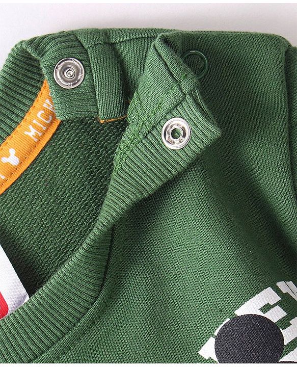Babyhug 100% Cotton Knit Full Sleeves Sweatshirt With Mickey Mouse Graphics & Quilt Detailing -Green