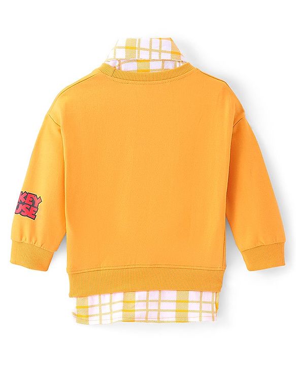 Babyhug 100% Cotton Knit Full Sleeves Overlap Sweatshirt With Mickey Mouse Graphics & Collar Detailing - Yellow