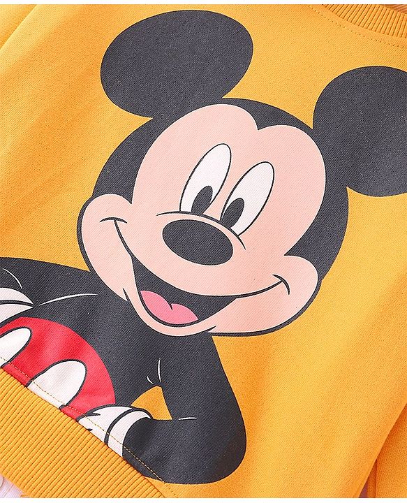 Babyhug 100% Cotton Knit Full Sleeves Overlap Sweatshirt With Mickey Mouse Graphics & Collar Detailing - Yellow