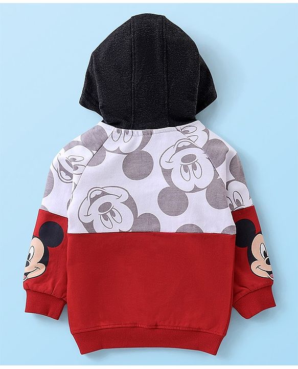 Babyhug 100% Cotton Knit Full Sleeves Sweatshirt With Mickey Mouse Print & Embroidery - Red White & Black
