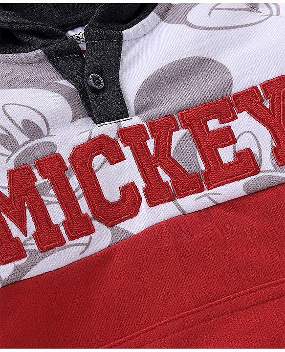 Babyhug 100% Cotton Knit Full Sleeves Sweatshirt With Mickey Mouse Print & Embroidery - Red White & Black