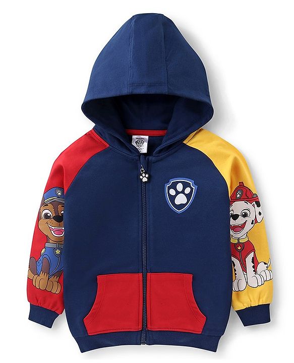 Babyhug 100% Cotton Knit Full Sleeves Hooded Sweatjacket With Zipper & Paw Patrol Graphics - Navy Blue