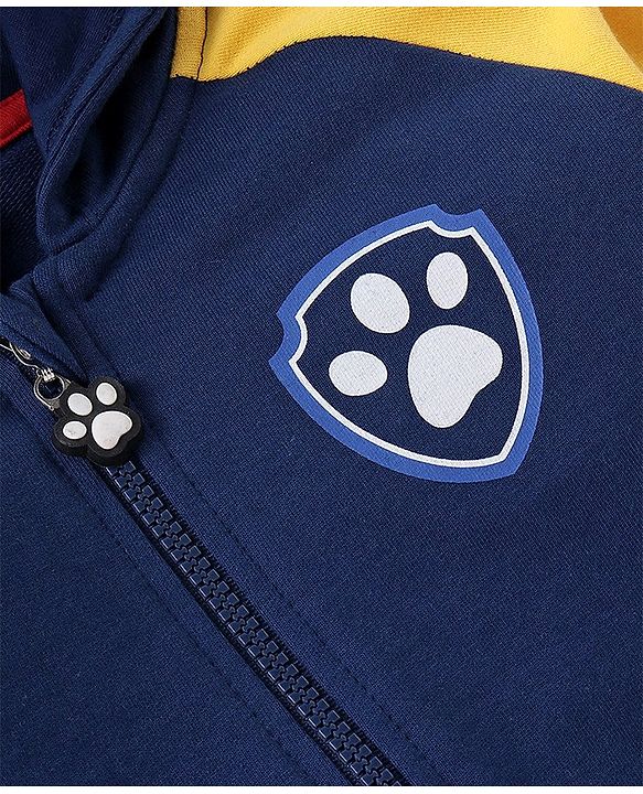 Babyhug 100% Cotton Knit Full Sleeves Hooded Sweatjacket With Zipper & Paw Patrol Graphics - Navy Blue