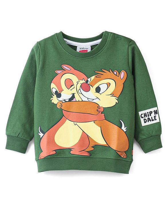 Babyhug 100% Cotton Knit Full Sleeves with Chip & Dale Graphics Sweatshirt - Green