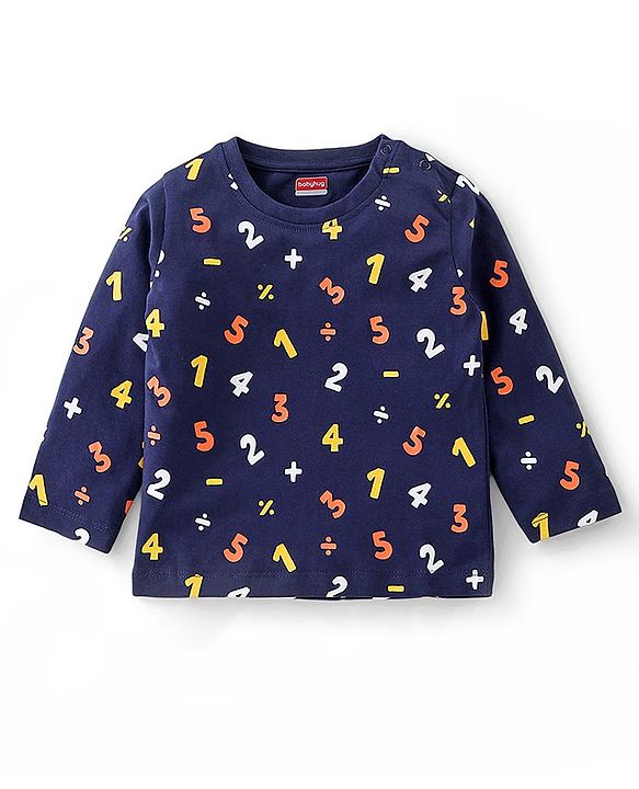 Babyhug Cotton Knit Full Sleeves Night Suit Alphabets Print - Navy