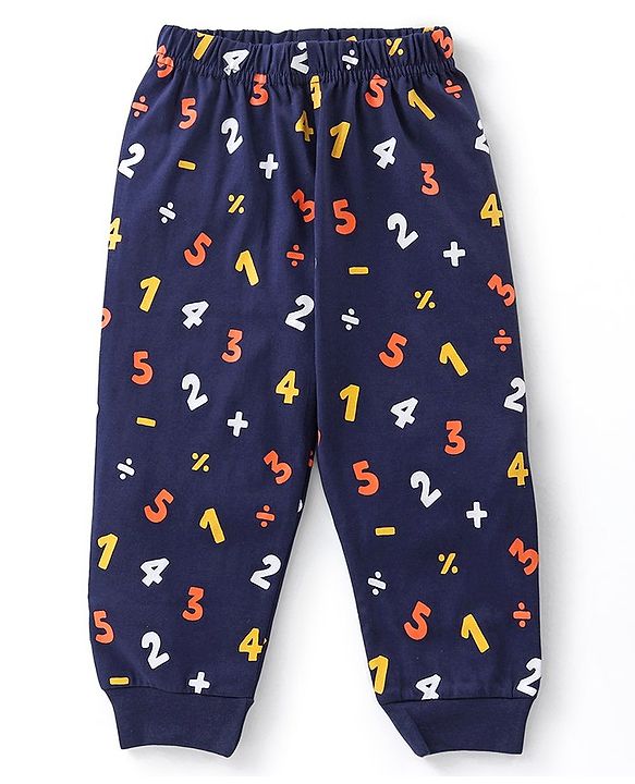 Babyhug Cotton Knit Full Sleeves Night Suit Alphabets Print - Navy