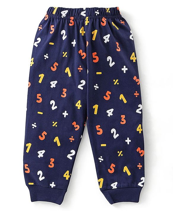 Babyhug Cotton Knit Full Sleeves Night Suit Alphabets Print - Navy