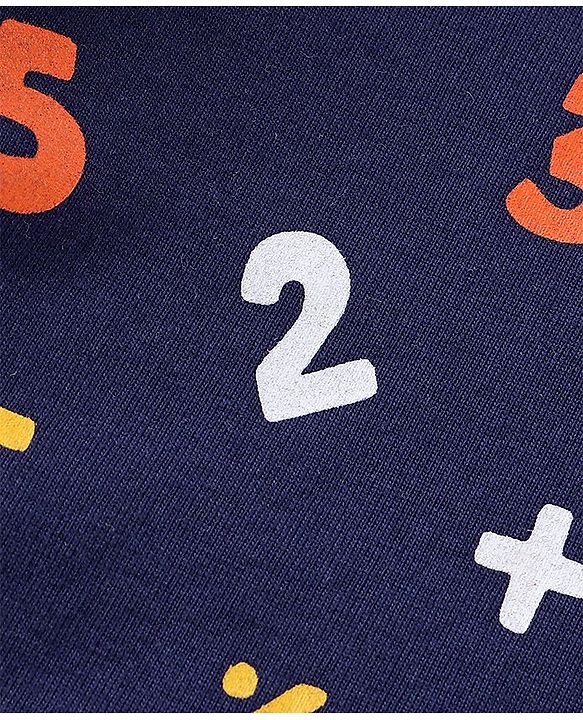 Babyhug Cotton Knit Full Sleeves Night Suit Alphabets Print - Navy
