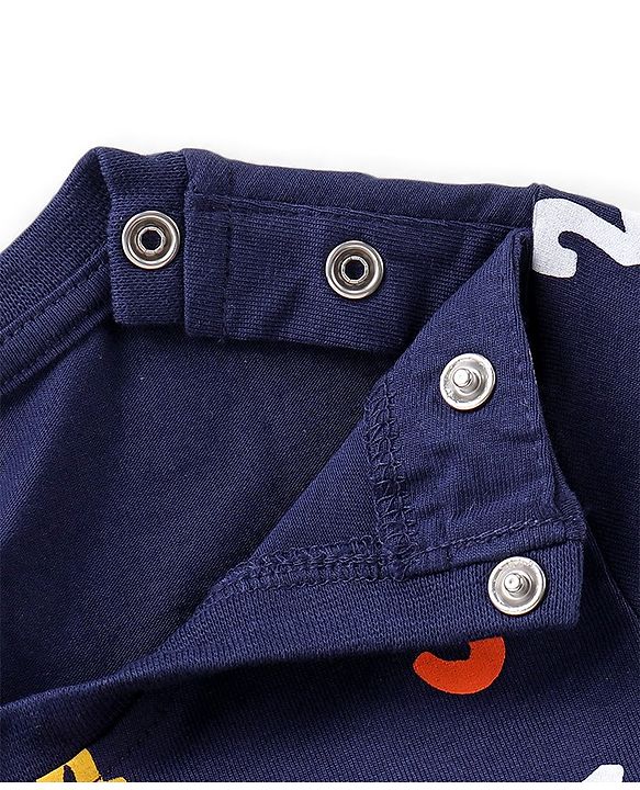 Babyhug Cotton Knit Full Sleeves Night Suit Alphabets Print - Navy