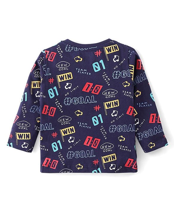 Babyhug Cotton Knit Single Jersey Full Sleeves Night Suit With Text Print - Navy Blue