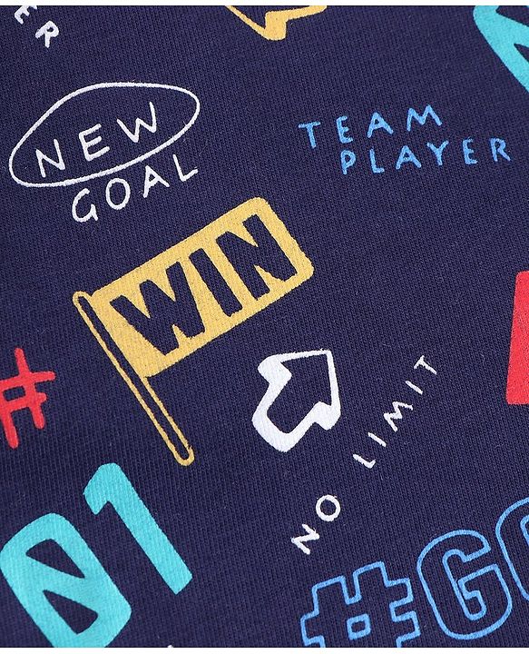 Babyhug Cotton Knit Single Jersey Full Sleeves Night Suit With Text Print - Navy Blue