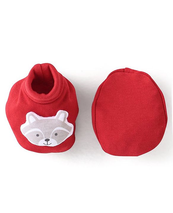 Babyhug 100% Cotton Knit Booties With Koala Design - Red