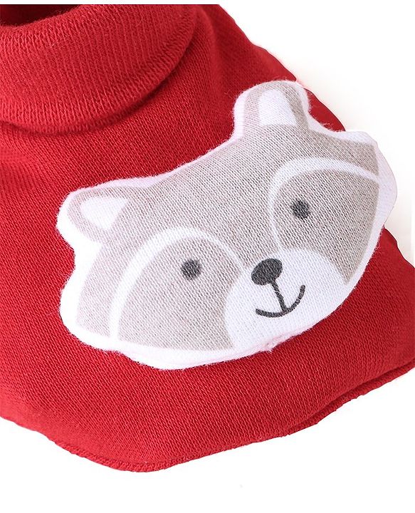 Babyhug 100% Cotton Knit Booties With Koala Design - Red