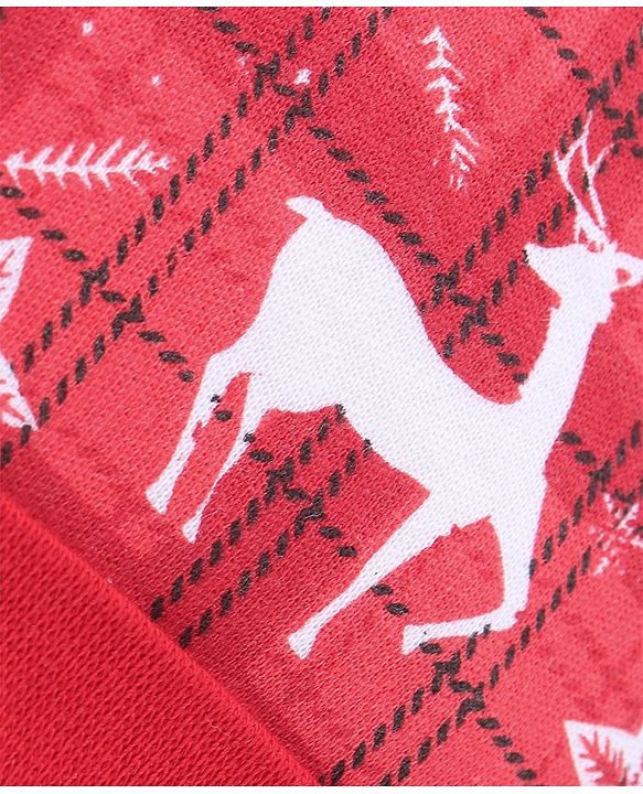 Babyhug 100% Cotton Knit Deer Printed Cap Mittens & Booties - Red