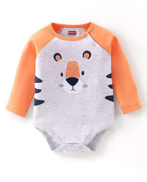 Babyhug Cotton Knit Full Sleeves Onesies Tiger Print With Leggings - Navy Blue