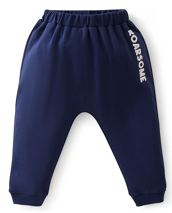 Babyhug Cotton Knit Full Sleeves Onesies Tiger Print With Leggings - Navy Blue