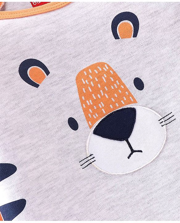 Babyhug Cotton Knit Full Sleeves Onesies Tiger Print With Leggings - Navy Blue