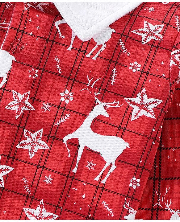 Babyhug 100% Cotton Interlock Knit Full Sleeves Onesies Deer Print - Red