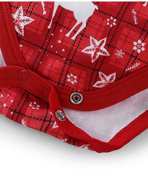 Babyhug 100% Cotton Interlock Knit Full Sleeves Onesies Deer Print - Red