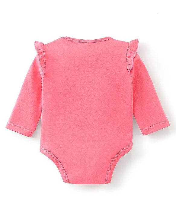 Babyhug 100% Cotton Full Sleeves Onesie with Head Band Text Print - Pink