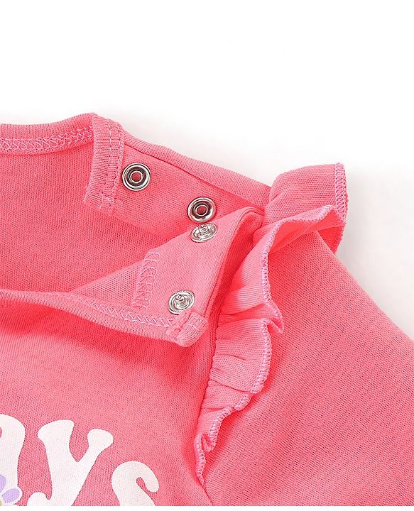 Babyhug 100% Cotton Full Sleeves Onesie with Head Band Text Print - Pink