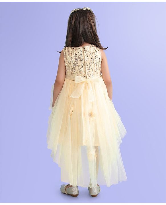 Babyhug Sleeveless Party Frock With Floral Corsage & Sequine Detailing - Yellow