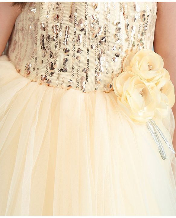 Babyhug Sleeveless Party Frock With Floral Corsage & Sequine Detailing - Yellow