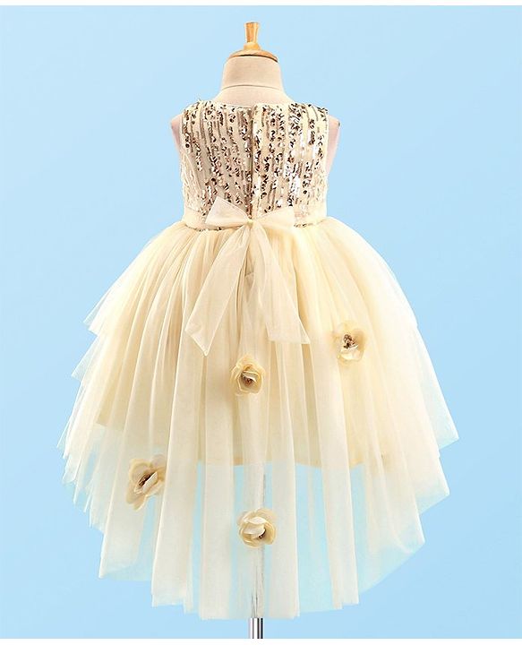 Babyhug Sleeveless Party Frock With Floral Corsage & Sequine Detailing - Yellow