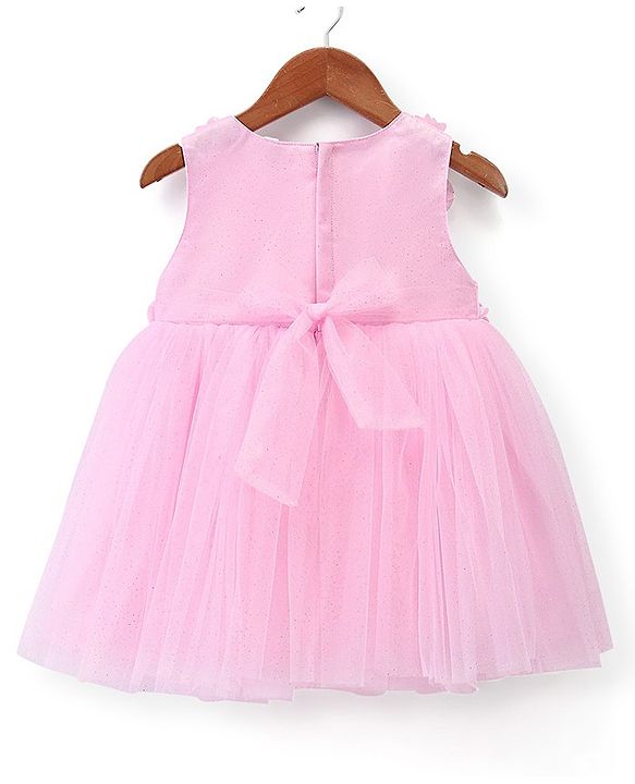 Babyhug Woven Sleeveless Yoke Party Dress with Floral Corsage - Pink