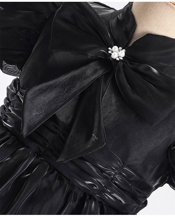 Babyhug Half Sleeves Organza Party Frock with Bow Applique- Black