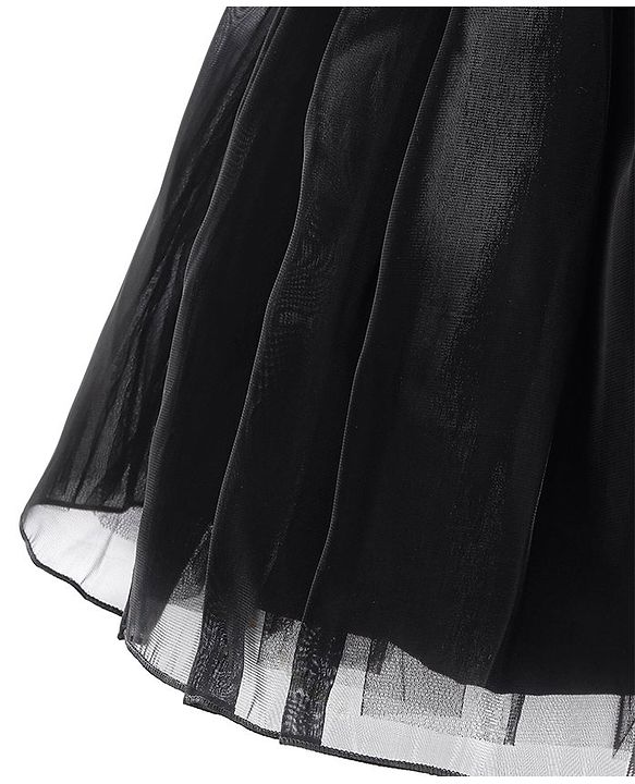 Babyhug Half Sleeves Organza Party Frock with Bow Applique- Black