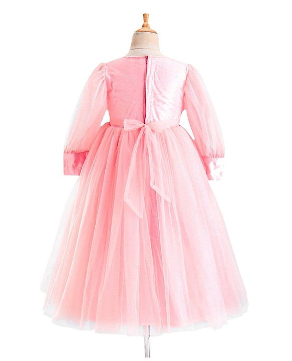 Babyhug Full Sleeves  Sequinned Party Frock with Floral Corsage - Peach
