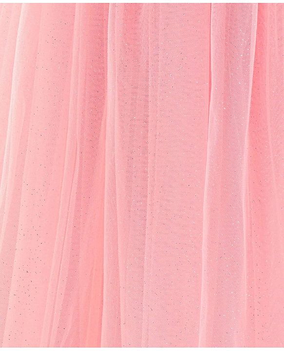 Babyhug Full Sleeves  Sequinned Party Frock with Floral Corsage - Peach