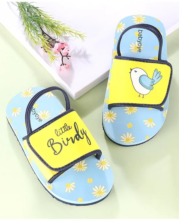 Buy Babyoye Slides With Backstrap Closure Text Print Blue