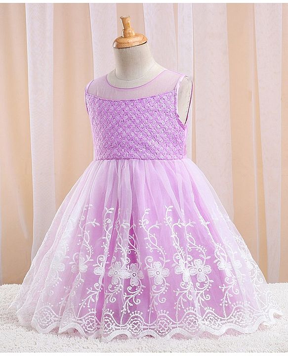Babyhug Sleeveless Textured & Floral Embroidered Party Frock - Lavender