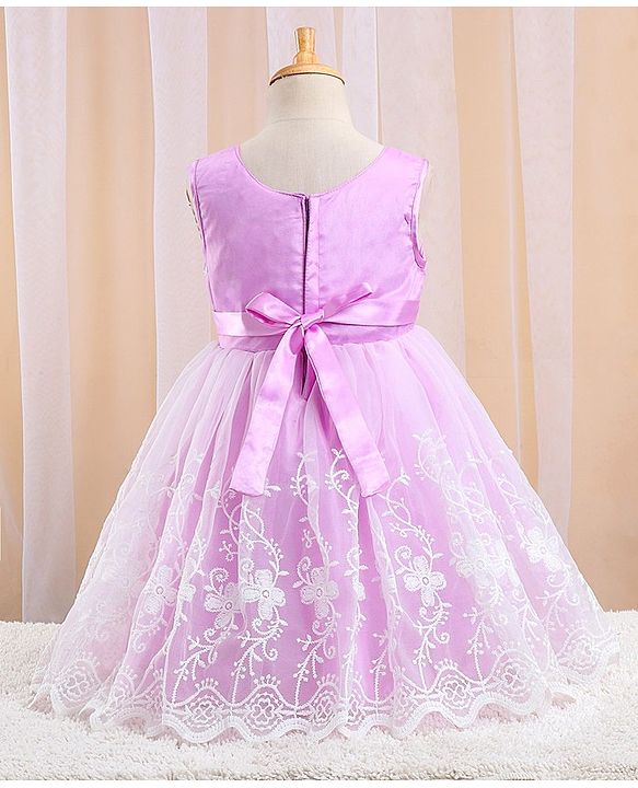 Babyhug Sleeveless Textured & Floral Embroidered Party Frock - Lavender