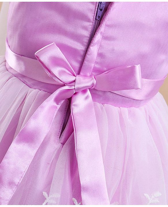 Babyhug Sleeveless Textured & Floral Embroidered Party Frock - Lavender