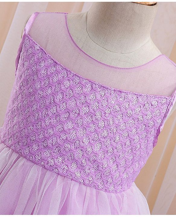 Babyhug Sleeveless Textured & Floral Embroidered Party Frock - Lavender