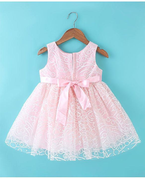 Babyhug Sleeveless Corsage Detailing Glittery Party Frock - Peach