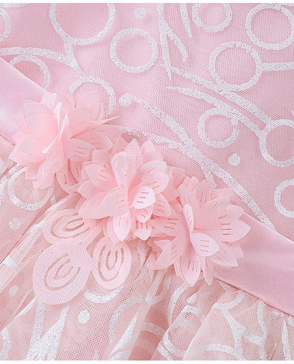 Babyhug Sleeveless Corsage Detailing Glittery Party Frock - Peach